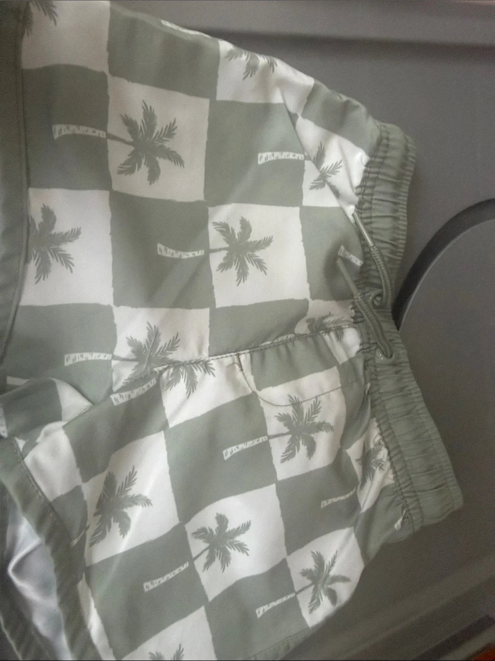 Panama Jack Boys Olive Green and White Palm Print Swim Trunks